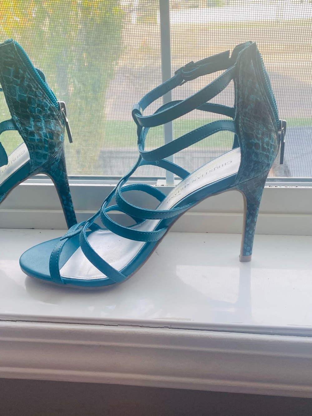 Christian Siriano Teal Strappy High Heel Sandals